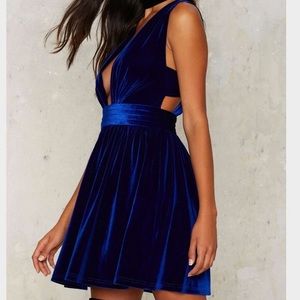 Nasty Gal Cross Back Blue Velvet Mini Dress